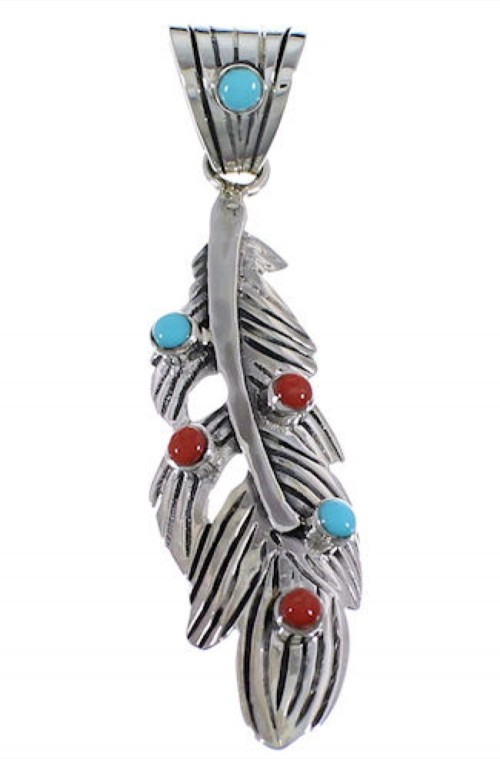 Coral Turquoise Feather Southwestern Pendant PX30614