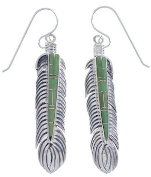 Sterling Silver And Turquoise Feather Hook Dangle Earrings EX30070