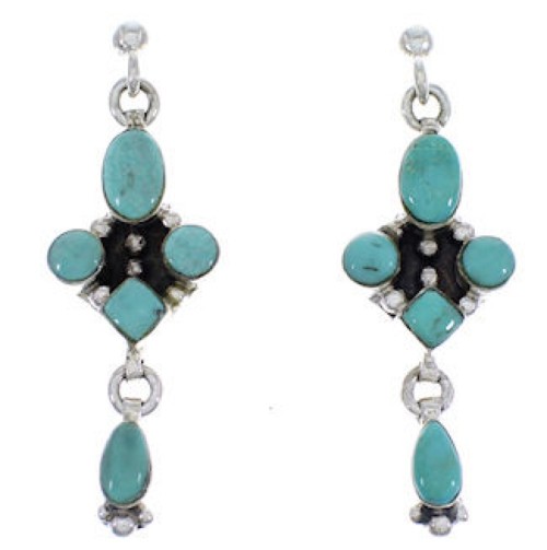 Southwest Turquoise Silver Post Dangle Earrings FX30842