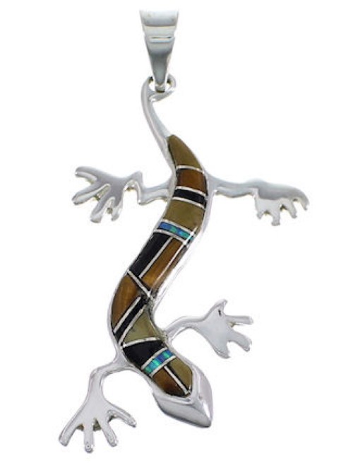 Lizard Multicolor Sterling Silver Southwest Pendant FX30895