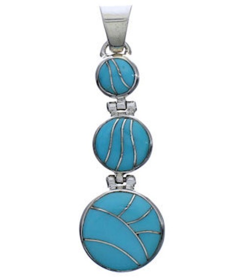 Turquoise Inlay Silver Substantial Southwest Pendant PX29322