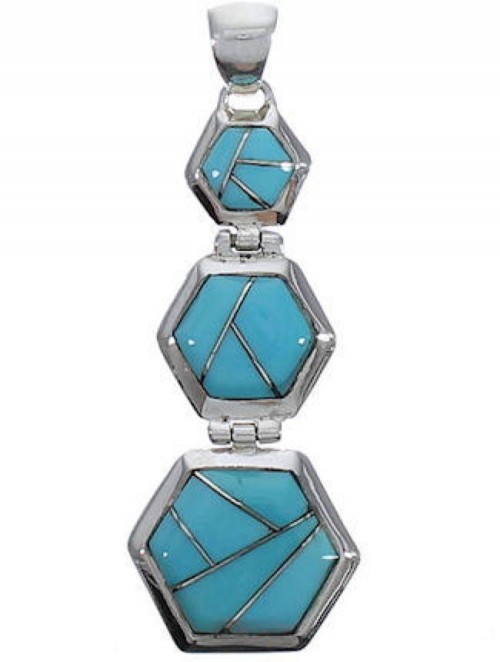 Turquoise Inlay Sturdy Silver Pendant PX29335
