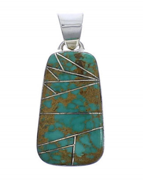 Sterling Silver Sturdy Turquoise Inlay Jewelry Pendant PX29364