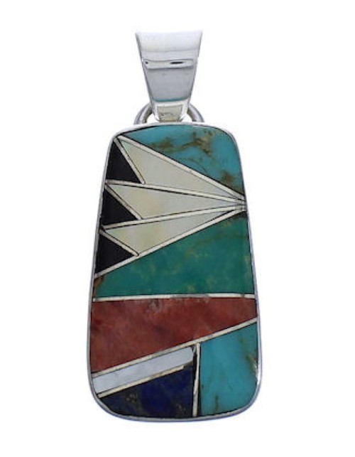 Sterling Silver Southwest Multicolor Inlay Well-Built  Pendant PX29370