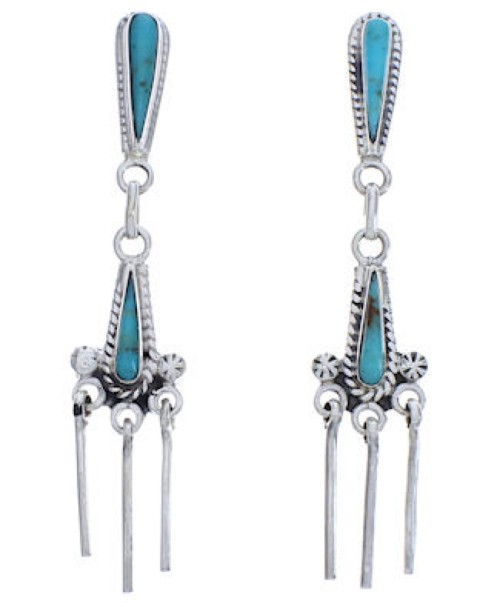 Turquoise Southwest Sterling Silver Post Dangle Earrings EX31289