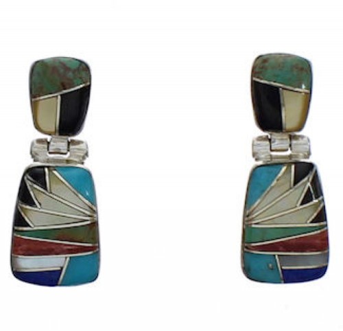 Multicolor Southwestern Sterling Silver Post Dangle Earrings EX31308