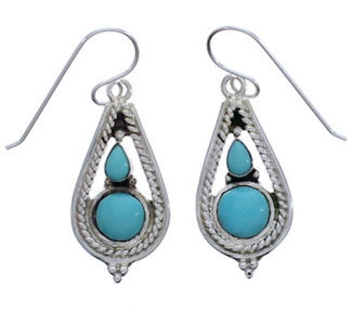 Turquoise And Genuine Sterling Silver Hook Dangle Earrings EX31331