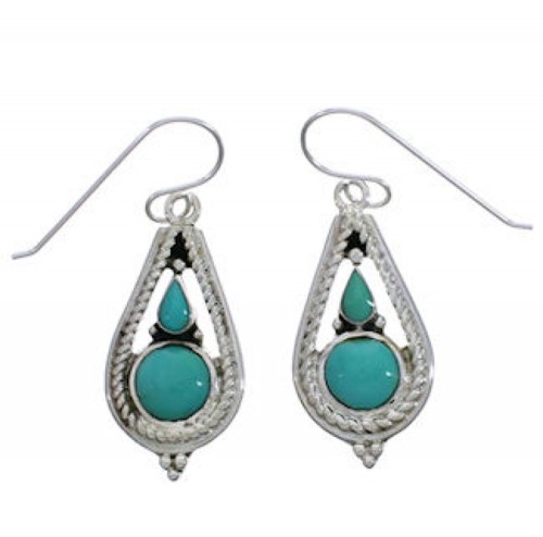 Southwest Turquoise And Sterling Silver Hook Dangle Earrings EX31350