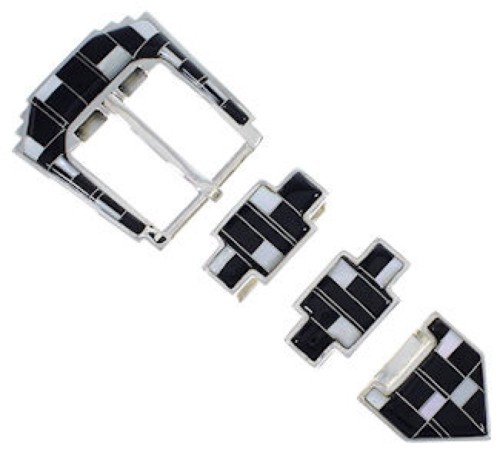 Sterling Silver Mother Of Pearl Black Inlay Ranger Belt Buckle RS39304