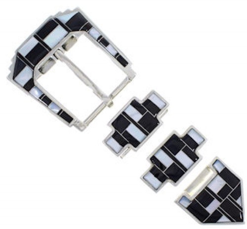 Sterling Silver Mother Of Pearl Black Ranger Belt Buckle RS39310 