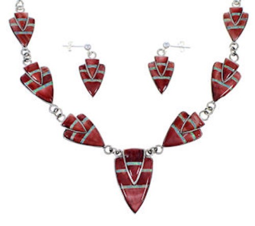 Red Oyster Shell Opal Link Necklace Earrings Jewelry Set RS34208