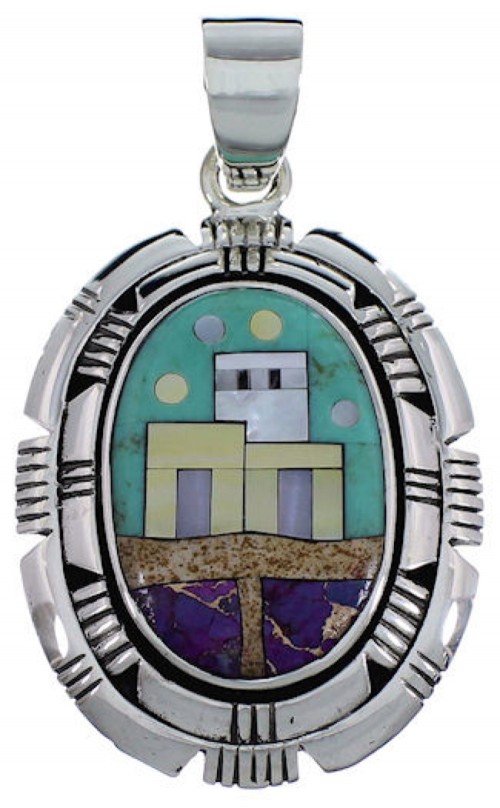 Native American Design Sterling Silver Multistone Pendant RS41046 