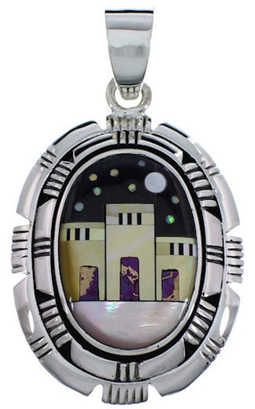 Native American Design Sterling Silver Multicolor Pendant DS46074