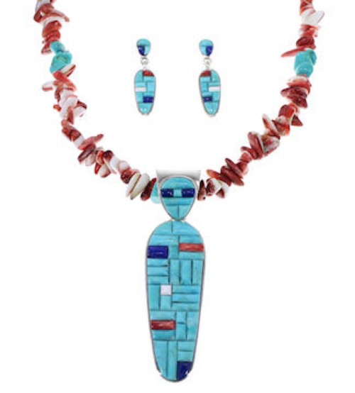 Turquoise Lapis Multicolor Jewelry Silver Necklace Set HS24851