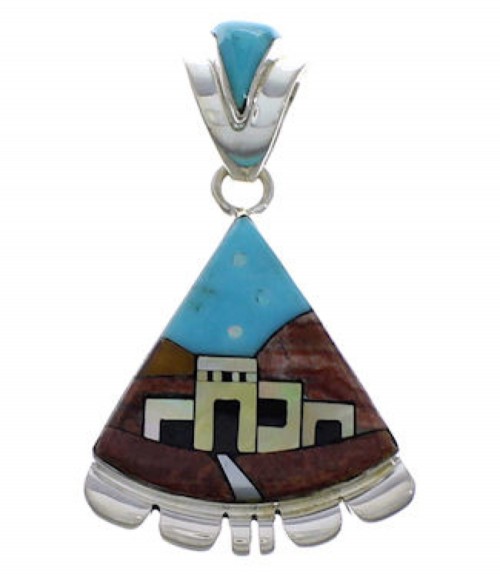 Native American Pueblo Or Village Design Multicolor Pendant EX29487