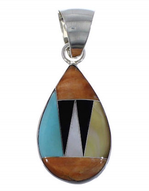 Southwest Sterling Silver Multicolor Inlay Pendant FX31588