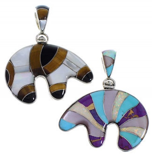 Sterling Silver Multicolor Whiterock Reversible Bear Pendant RS36173