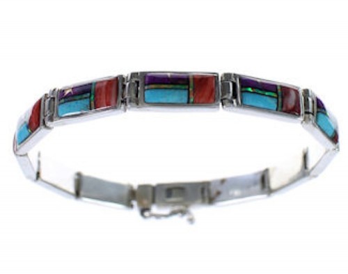 Multicolor Inlay Jewelry Sterling Silver Link Bracelet AS29556