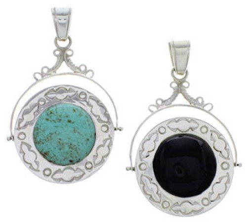 Reversible Silver Turquoise And Jet Southwest Pendant IS59751