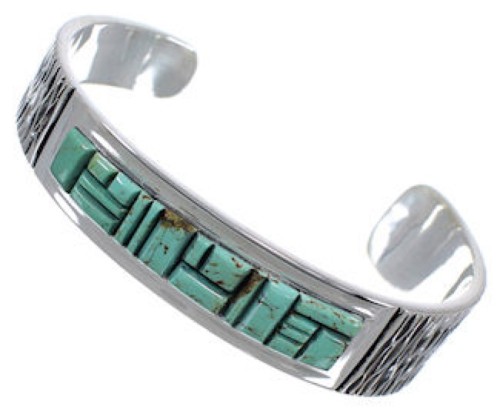 Southwest Turquoise Genuine Sterling Silver Cuff Bracelet CX49917