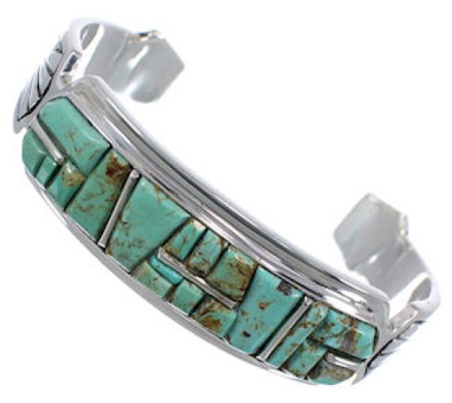 Genuine Sterling Silver Turquoise Inlay Cuff Bracelet CX49924