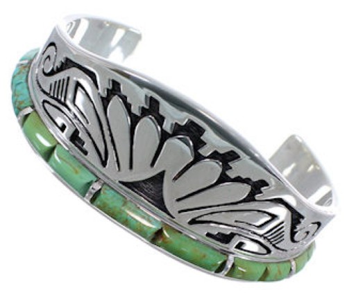 Turquoise Water Wave Southwest Silver Cuff Bracelet CX49926