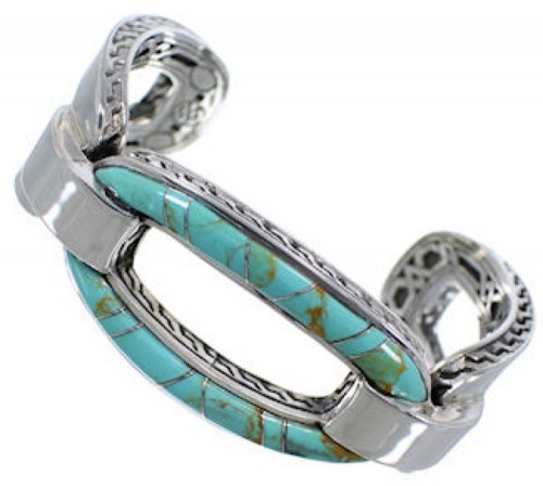 Sterling Silver Turquoise Inlay Southwest Cuff Bracelet CX49930