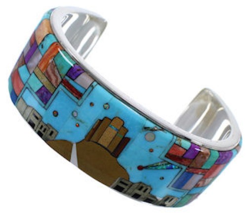 Multicolor Silver Native American Design Cuff Bracelet TX40347