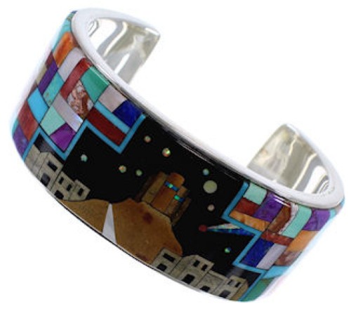 Multicolor Silver Native American Pueblo Design Bracelet TX40348