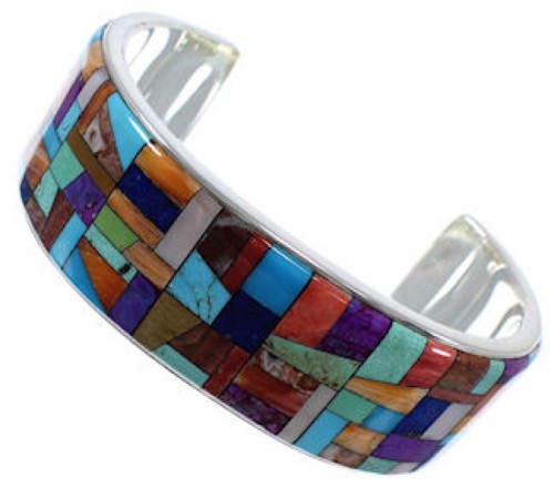 Sterling Silver Multicolor Southwest Cuff Bracelet TX40403