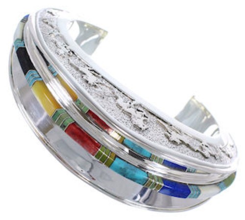 Southwestern Horse Silver Multicolor Cuff Bracelet TX40448