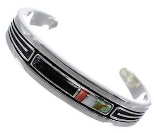 Southwest Sterling Silver Multicolor Cuff Bracelet TX40454
