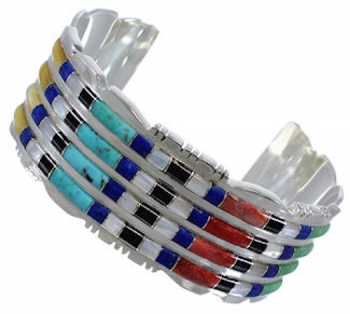 Southwestern Sterling Silver Multicolor Cuff Bracelet TX40455