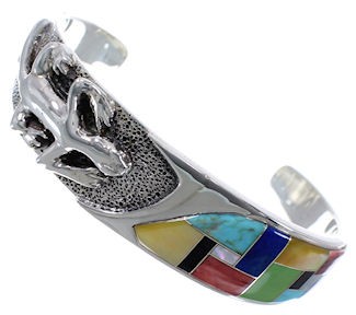 Lizard Silver Multicolor Inlay Cuff Bracelet TX40572