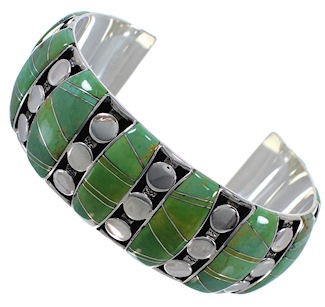 Sterling Silver Turquoise Inlay Well-Built Cuff Bracelet TX40593