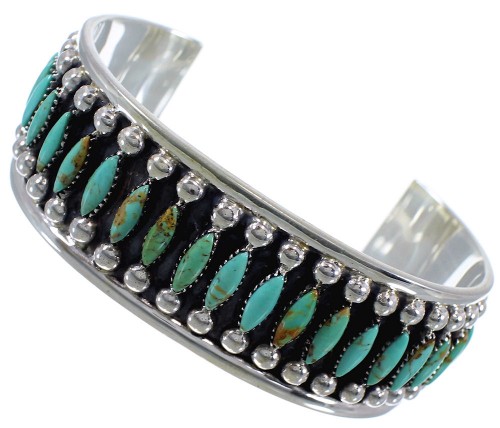 Silver Turquoise Needlepoint Southwest Cuff Bracelet Jewelry CX47691