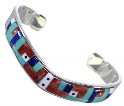 Turquoise Multicolor Inlay Sterling Silver Cuff Bracelet NS33808