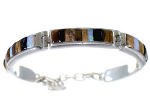 Opal Tiger Eye Multicolor Silver Whiterock Link Bracelet HS18102