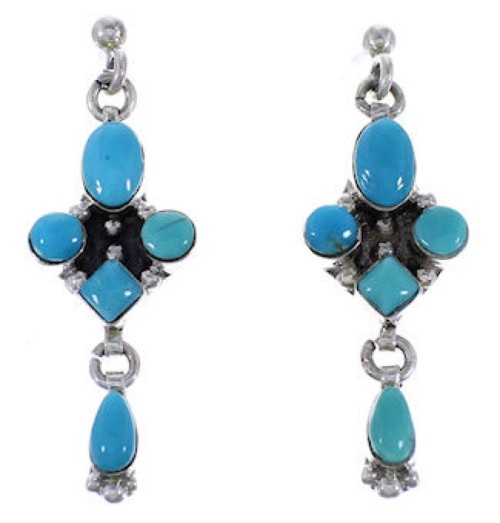 Southwest Silver Turquoise Post Dangle Earrings AX49306