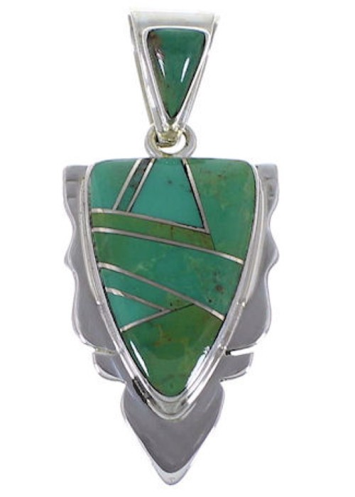 Turquoise Inlay Southwestern Silver Pendant AX49367