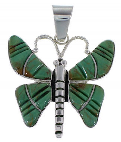 Silver Southwest Turquoise Inlay Butterfly Pendant AX49380