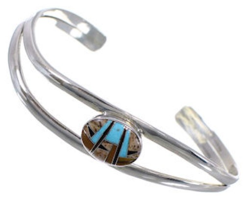 Multicolor Inlay Genuine Sterling Silver Cuff Bracelet Jewelry AS29652