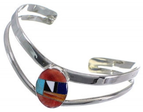 Lapis Turquoise Multicolor Inlay Sterling Silver Cuff Bracelet NS29836