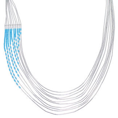 Hand Strung Liquid Silver Blue Turquoise Waterfall Necklace LS147BT
