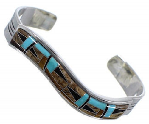 Multicolor Inlay Genuine Sterling Silver Cuff Bracelet AS39728 