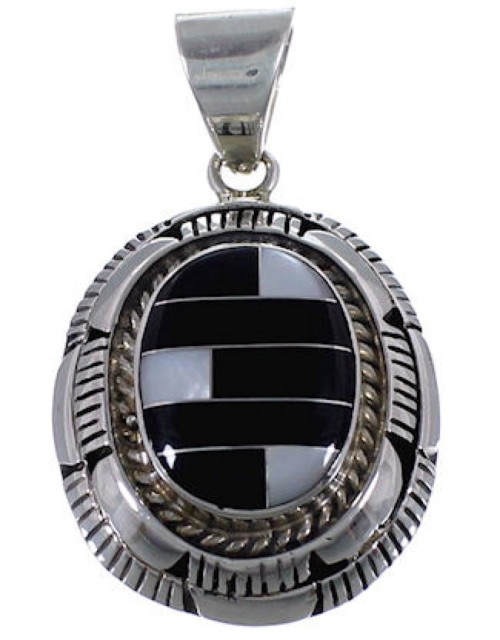 Sterling Silver Black Jade Mother Of Pearl Slide Pendant RS42802 