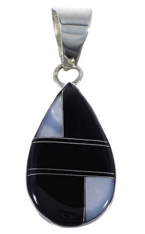 Mother Of Pearl and Black Jade Authentic Silver Pendant NS42633