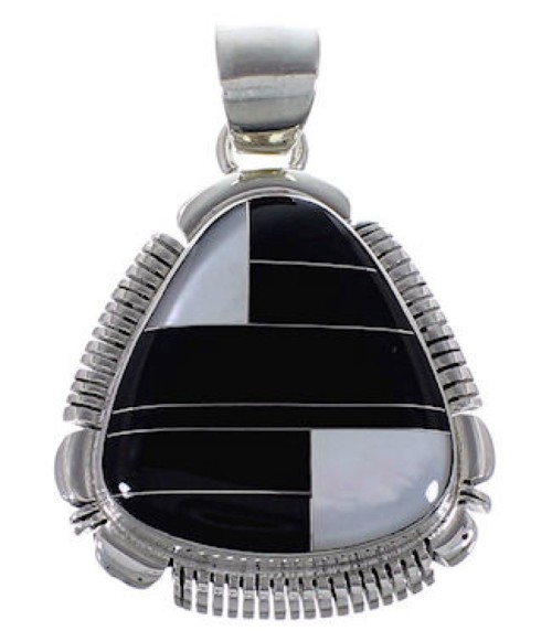 Southwest Jewelry Black Jade Mother Of Pearl Silver Pendant NS51409