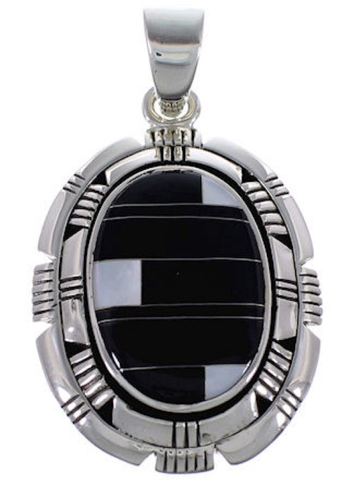 Mother Of Pearl Black Jade Inlay Sterling Silver Pendant RS42816