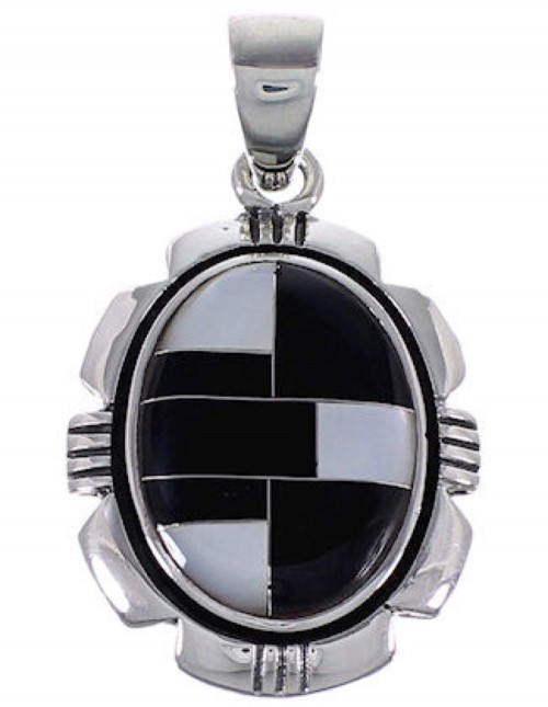 Black Jade And Mother Of Pearl Inlay Silver Pendant Jewelry NS42561